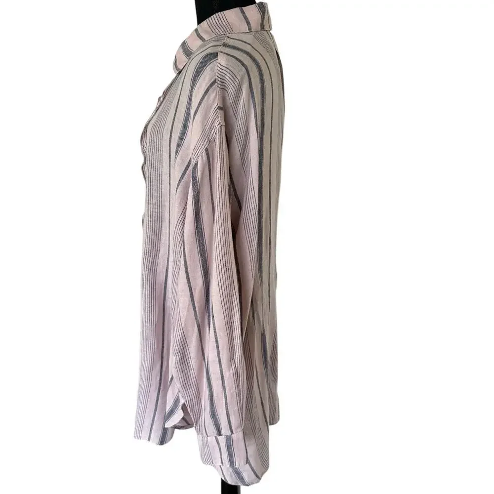 Free People - Ruffle Front Shirt - Extra Large (pink/denim stripe color) - Picture 7 of 15
